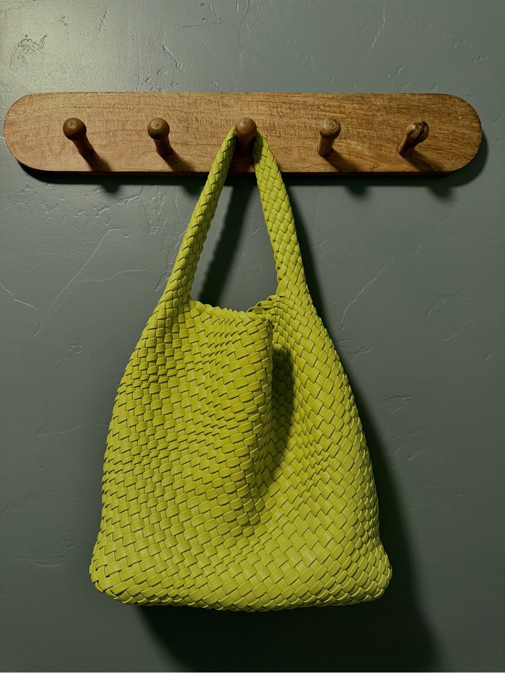 Woven Shoulder Tote Bag in Lime Green
